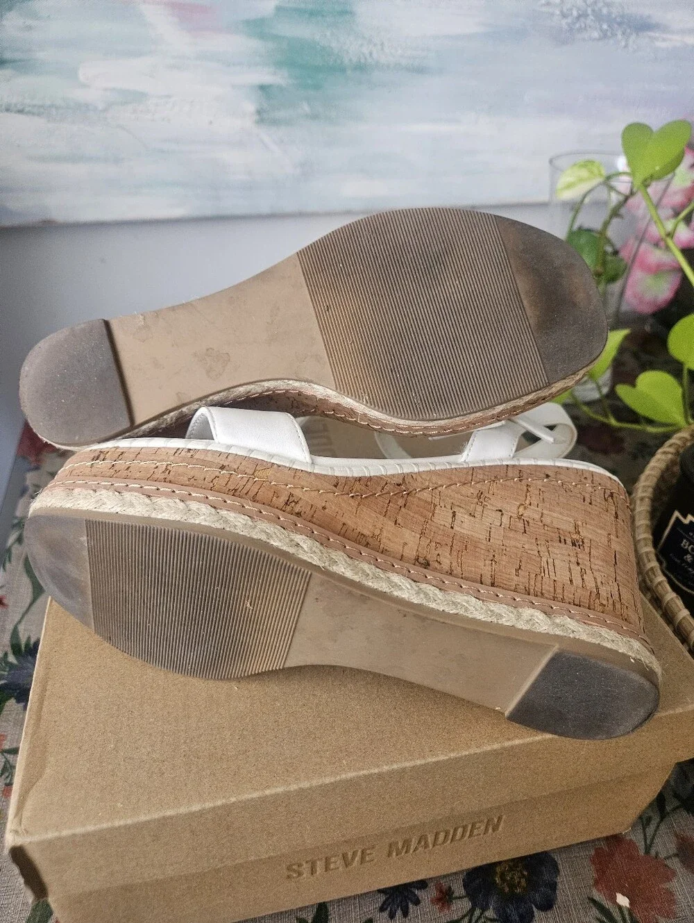 Steve Madden White Platform Cork Wedge Sandals